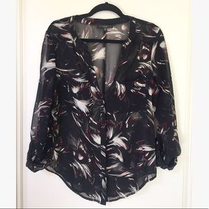 Sanctuary Black Pattern Sheer Long Sleeve Blouse